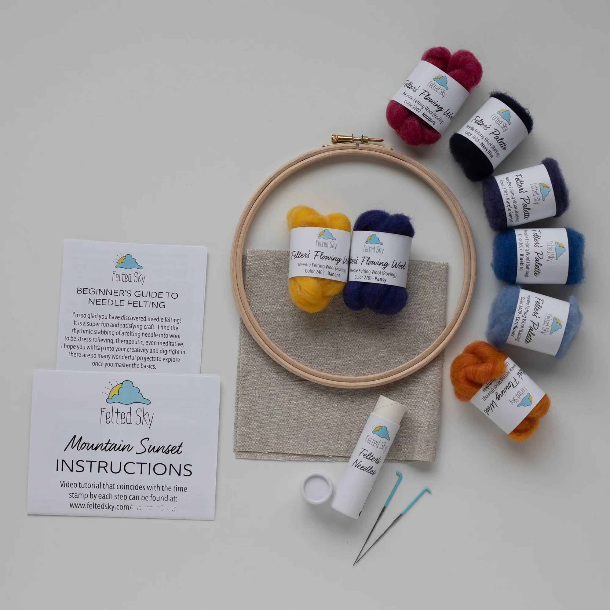 Mountain Sunset Needle Felting Kit hoop instructions.